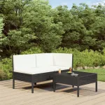 Set mobilier de grădină cu perne, 3 piese, negru, poliratan GartenMobel Dekor