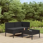 Set mobilier de grădină cu perne, 3 piese, negru, poliratan GartenMobel Dekor