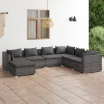 Set mobilier de grădină cu perne, 7 piese, gri, poliratan GartenMobel Dekor