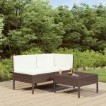 Set mobilier relaxare grădină cu perne 3 piese maro poliratan GartenMobel Dekor