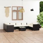 Set mobilier de grădină cu perne, 10 piese, negru, poliratan GartenMobel Dekor