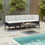 Set mobilier de grădină cu perne, 3 piese, negru, poliratan GartenMobel Dekor