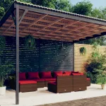 Set mobilier de grădină cu perne, 9 piese, maro, poliratan GartenMobel Dekor