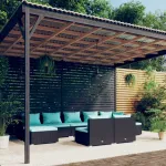 Set mobilier de grădină cu perne, 9 piese, negru, poliratan GartenMobel Dekor
