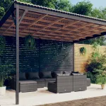 Set mobilier de grădină cu perne, 9 piese,gri, poliratan GartenMobel Dekor