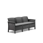 Canapea de grădină Venus cu 3 locuri și perne, grafit, efect ratan