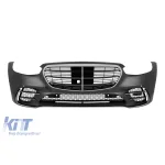 Bara frontală A Design Line potrivită pentru Mercedes S-class W223 după 2020 cu grilă crom/neagră Performance AutoTuning