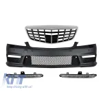 Bumper frontal A Design tip S63, S65 cu grilă Brabus crom/negru, potrivit pentru Mercedes S-Class W221 2006-2013 cu lumini de zi Performance AutoTuning