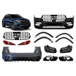 Un pachet de design tip GLE63 potrivit pentru Mercedes GLE SUV W167 2018-2023, cu elemente din lac negru, faruri LED și stopuri LED Performance AutoTuning