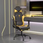 Scaun de gaming cu suport picioare negru/auriu, piele ecologică GartenMobel Dekor
