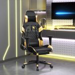 Scaun de gaming cu suport picioare negru/auriu, piele ecologică GartenMobel Dekor