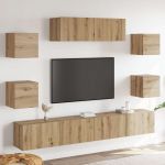 Set dulap TV 7 piese montat pe perete Stejar artizanal GartenMobel Dekor