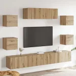 Set dulap TV 7 piese montat pe perete Stejar artizanal GartenMobel Dekor