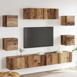 Set dulap TV 7 piese montat pe perete lemn vechi lemn prelucrat GartenMobel Dekor