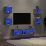 Unități TV de perete cu LED-uri 7 piese gri beton lemn compozit GartenMobel Dekor