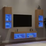 Unități de perete TV cu LED-uri, 6 piese, stejar sonoma, lemn GartenMobel Dekor