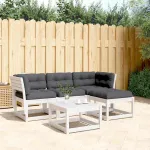 Set mobilier de grădină cu perne, 4 piese alb lemn masiv de pin GartenMobel Dekor