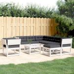 Set mobilier grădină cu perne, 8 piese, alb, lemn masiv de pin GartenMobel Dekor