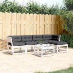 Set canapele de grădină cu perne 5 piese alb lemn masiv de pin GartenMobel Dekor