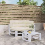 Perne de paleți, 3 buc., crem, material textil GartenMobel Dekor