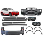 Pachet M tech potrivit pentru BMW X3 F25 2014-2017 cu deschidere dublă pentru țeavă de eșapament dublă --oo--oo- și faruri LED Performance AutoTuning