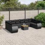 Set canapele de grădină cu perne, 11 piese, negru, poliratan GartenMobel Dekor