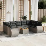 Set mobilier de grădină cu perne, 10 piese, gri, poliratan GartenMobel Dekor