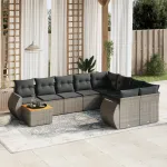 Set mobilier de grădină cu perne, 10 piese, gri, poliratan GartenMobel Dekor