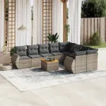 Set mobilier de grădină cu perne, 10 piese, gri, poliratan GartenMobel Dekor
