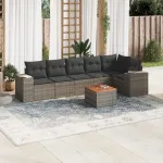 Set canapele de grădină, 7 piese, cu perne, gri, poliratan GartenMobel Dekor