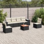Set canapele de grădină cu perne, 7 piese, negru, poliratan GartenMobel Dekor