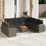 Set mobilier de grădină cu perne, 10 piese, gri, poliratan GartenMobel Dekor