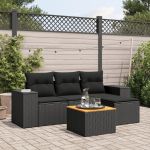 Set mobilier de grădină cu perne, 5 piese, negru, poliratan GartenMobel Dekor