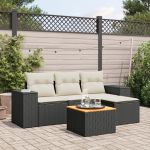 Set mobilier de grădină cu perne, 5 piese, negru, poliratan GartenMobel Dekor