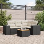 Set mobilier de grădină cu perne, 5 piese, negru, poliratan GartenMobel Dekor