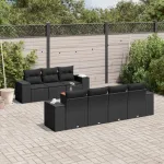 Set mobilier de grădină cu perne, 8 piese, negru, poliratan GartenMobel Dekor