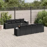 Set mobilier de grădină cu perne, 9 piese, negru, poliratan GartenMobel Dekor