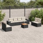 Set mobilier de grădină cu perne, 9 piese, negru, poliratan GartenMobel Dekor