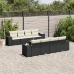 Set mobilier de grădină cu perne, 9 piese, negru, poliratan GartenMobel Dekor