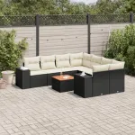 Set mobilier de grădină cu perne, 9 piese, negru, poliratan GartenMobel Dekor
