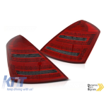 Kit de stopuri LED de tuning potrivit pentru Mercedes W221 Clasa S 2005-2009, bază fumurie roșie, cu semnalizator dinamic, stânga și dreapta Performance AutoTuning