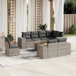 Set canapele de grădină, 9 piese, cu perne, gri, poliratan GartenMobel Dekor