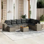 Set canapele de grădină, 9 piese, cu perne, gri, poliratan GartenMobel Dekor