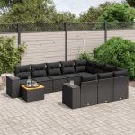 Set canapele de grădină cu perne, 11 piese, negru, poliratan GartenMobel Dekor