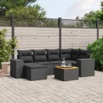 Set canapele de grădină cu perne, 7 piese, negru, poliratan GartenMobel Dekor
