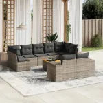 Set mobilier de grădină cu perne, 10 piese, gri, poliratan GartenMobel Dekor