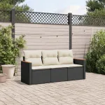 Set mobilier de grădină cu perne, 3 piese, negru, poliratan GartenMobel Dekor
