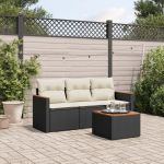 Set mobilier de grădină cu perne, 4 piese, negru, poliratan GartenMobel Dekor