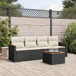 Set mobilier de grădină cu perne, 5 piese, negru, poliratan GartenMobel Dekor