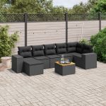 Set mobilier de grădină cu perne, 8 piese, negru, poliratan GartenMobel Dekor